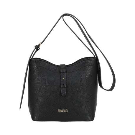 Sac bandoulière porté épaule noir uni pourvu d'une bride centrale à passants