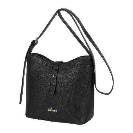 Sac bandoulière porté épaule noir uni pourvu d'une bride centrale à passants - Image 2