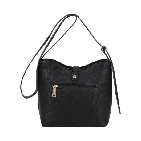 Sac bandoulière porté épaule noir uni pourvu d'une bride centrale à passants - Image 3