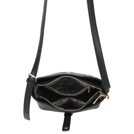 Sac bandoulière porté épaule noir uni pourvu d'une bride centrale à passants - Image 4