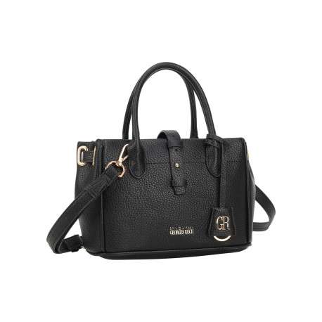 Sac à main noir uni pourvu d'un porte-clès avec le logo de la marque - Image 2