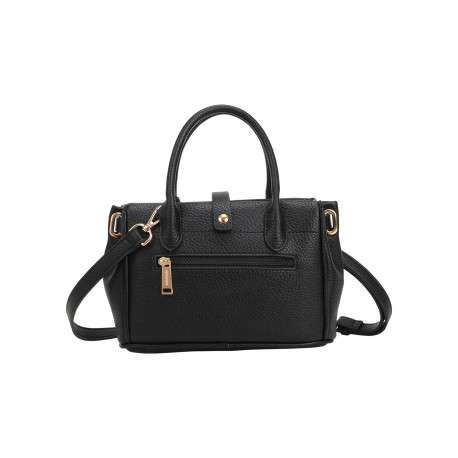 Sac à main noir uni pourvu d'un porte-clès avec le logo de la marque - Image 3