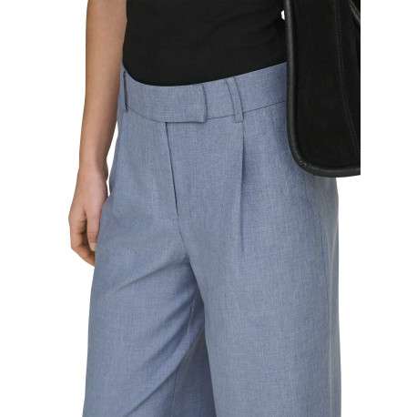 Pantalon Linda bleu denim uni avec une coupe droite et une taille haute - Image 6