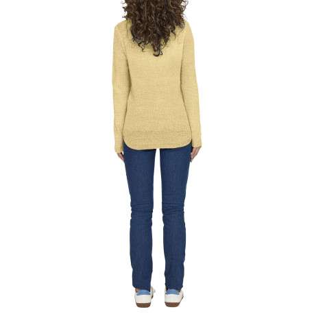 Pull jaune uni en maille tricotée avec une coupe droite et un col rond - Image 4