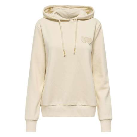 Sweat capuche en coton mélangé beige uni avec une coupe droite