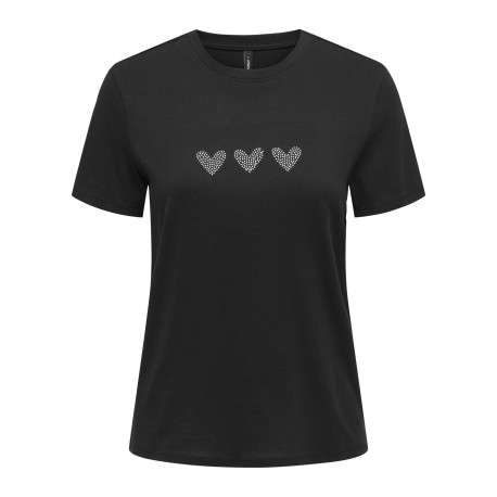 T-shirt en coton biologique noir uni avec des strass et un col rond