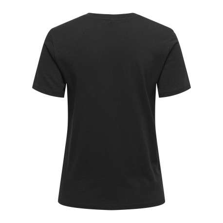 T-shirt en coton biologique noir uni avec des strass et un col rond - Image 2