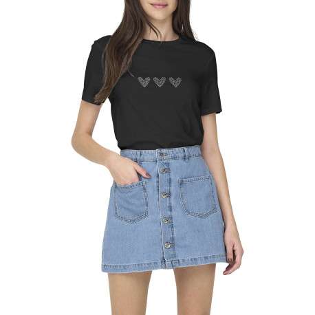T-shirt en coton biologique noir uni avec des strass et un col rond - Image 3