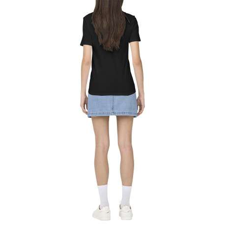 T-shirt en coton biologique noir uni avec des strass et un col rond - Image 4