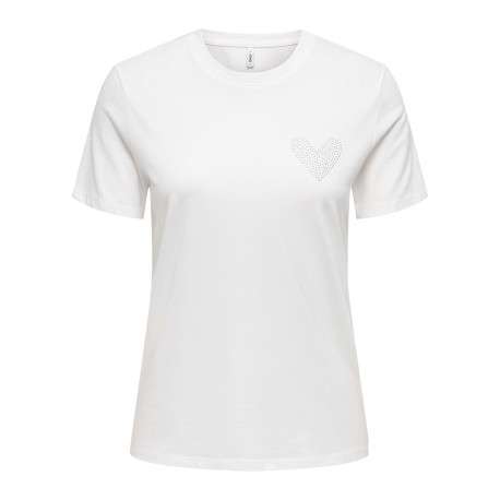 T-shirt en coton biologique blanc uni avec des strass et un col rond