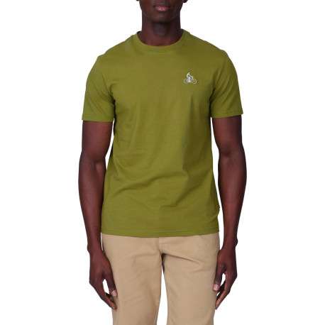 T-shirt en coton biologique kaki uni avec une coupe droite et un col rond