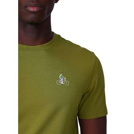 T-shirt en coton biologique kaki uni avec une coupe droite et un col rond - Image 3