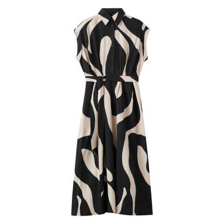 Robe longue noire imprimée sans manche pourvue d'une coupe évasée