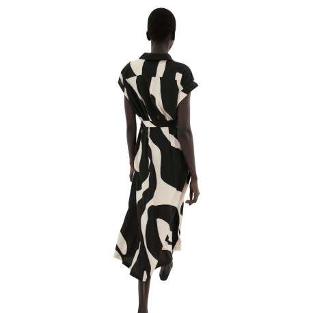 Robe longue noire imprimée sans manche pourvue d'une coupe évasée - Image 3