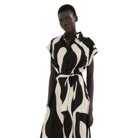 Robe longue noire imprimée sans manche pourvue d'une coupe évasée - Image 4