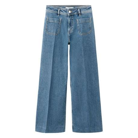 Jean en coton indigo uni pourvu de passants pour la ceinture