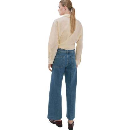 Jean en coton indigo uni pourvu de passants pour la ceinture - Image 3