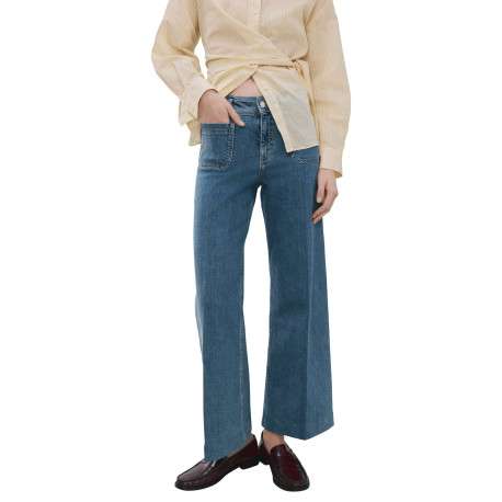 Jean en coton indigo uni pourvu de passants pour la ceinture - Image 4