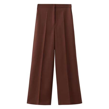 Pantalon chino marron uni pourvu d'une coupe large et d'une taille haute