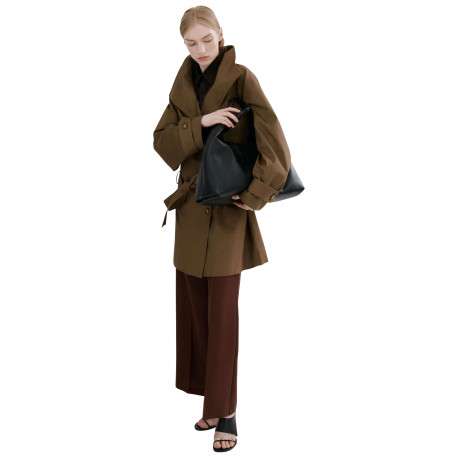 Pantalon chino marron uni pourvu d'une coupe large et d'une taille haute - Image 2