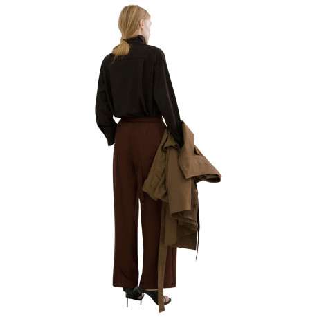 Pantalon chino marron uni pourvu d'une coupe large et d'une taille haute - Image 3