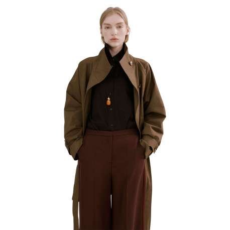 Pantalon chino marron uni pourvu d'une coupe large et d'une taille haute - Image 4