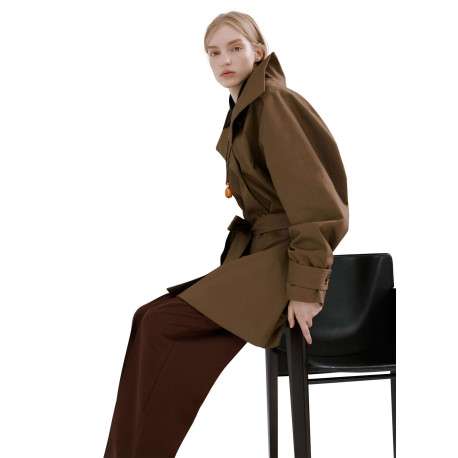 Pantalon chino marron uni pourvu d'une coupe large et d'une taille haute - Image 5