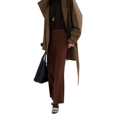 Pantalon chino marron uni pourvu d'une coupe large et d'une taille haute - Image 6