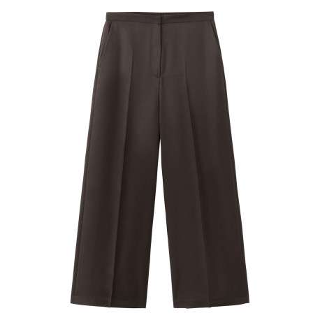 Pantalon chino chocolat uni pourvu d'une coupe large et d'une taille haute