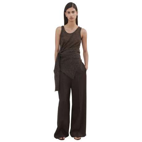 Pantalon chino chocolat uni pourvu d'une coupe large et d'une taille haute - Image 2
