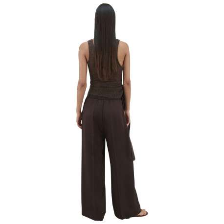 Pantalon chino chocolat uni pourvu d'une coupe large et d'une taille haute - Image 3