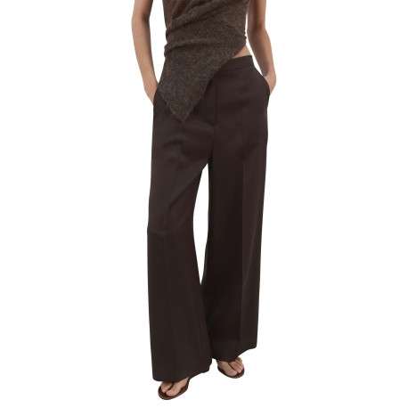 Pantalon chino chocolat uni pourvu d'une coupe large et d'une taille haute - Image 4