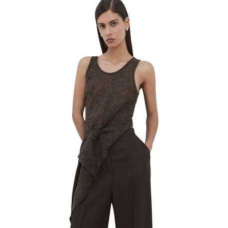 Pantalon chino chocolat uni pourvu d'une coupe large et d'une taille haute - Image 6