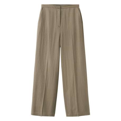 Pantalon chino kaki uni pourvu d'une coupe large et d'une taille haute