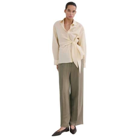 Pantalon chino kaki uni pourvu d'une coupe large et d'une taille haute - Image 2