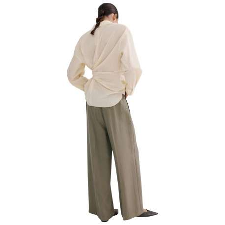 Pantalon chino kaki uni pourvu d'une coupe large et d'une taille haute - Image 3