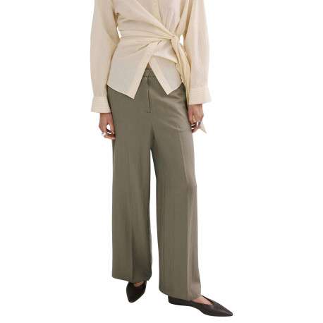 Pantalon chino kaki uni pourvu d'une coupe large et d'une taille haute - Image 4