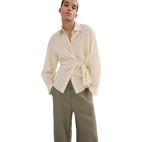 Pantalon chino kaki uni pourvu d'une coupe large et d'une taille haute - Image 6