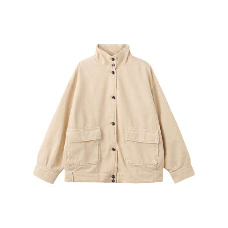Blouson en lin écru uni pourvu d'une coupe droite et d'un col montant