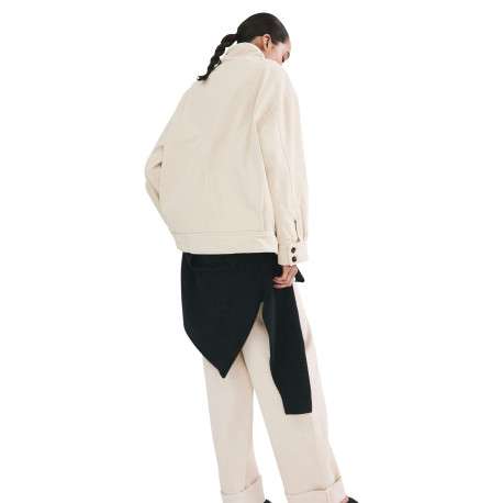 Blouson en lin écru uni pourvu d'une coupe droite et d'un col montant - Image 3