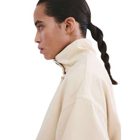 Blouson en lin écru uni pourvu d'une coupe droite et d'un col montant - Image 6