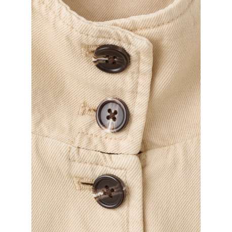 Blouson en lin écru uni pourvu d'une coupe droite et d'un col montant - Image 7