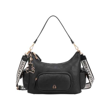 Sac à main porté épaule noir uni avec un grand compartiment central