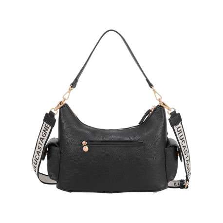 Sac à main porté épaule noir uni avec un grand compartiment central - Image 3