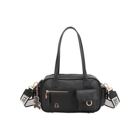 Sac bandoulière porté épaule noir uni avec une bandoulière réglable