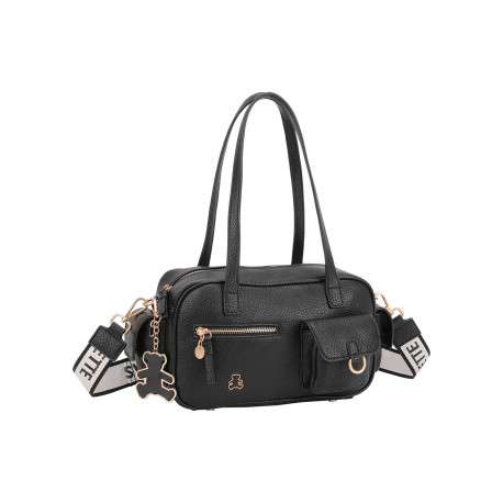 Sac bandoulière porté épaule noir uni avec une bandoulière réglable - Image 2