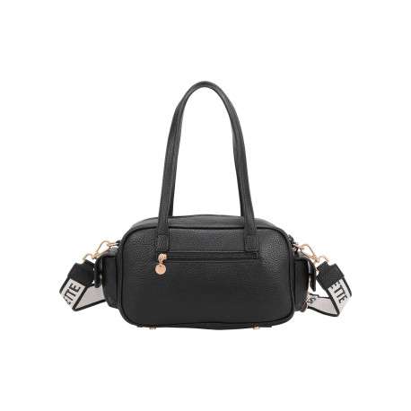 Sac bandoulière porté épaule noir uni avec une bandoulière réglable - Image 3
