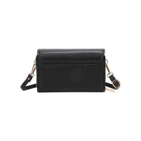 Sac à bandoulière noir uni avec une fermeture à rabat et des poches zippées - Image 3