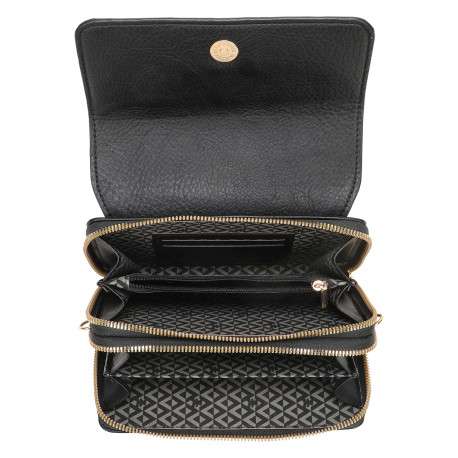 Sac à bandoulière noir uni avec une fermeture à rabat et des poches zippées - Image 4
