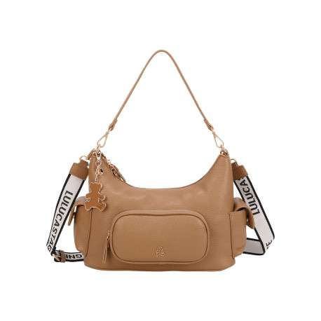 Sac à bandoulière camel uni avec une bandoulière réglable et une anse